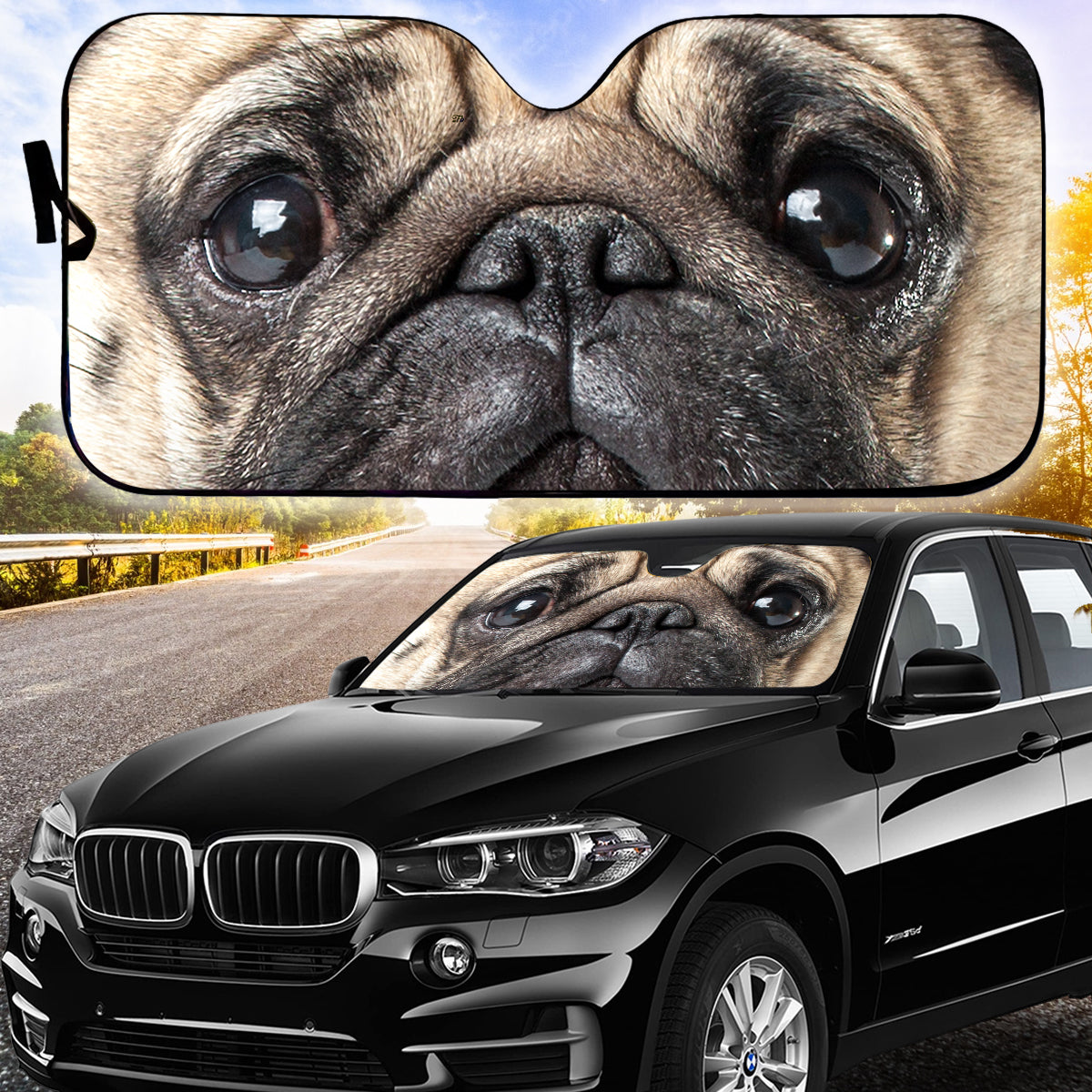 Petthouse | Pug Dog Big Face Car Sunshade Love Dog Car Accessories Pet's Lovers Gift Dog Owners Gift