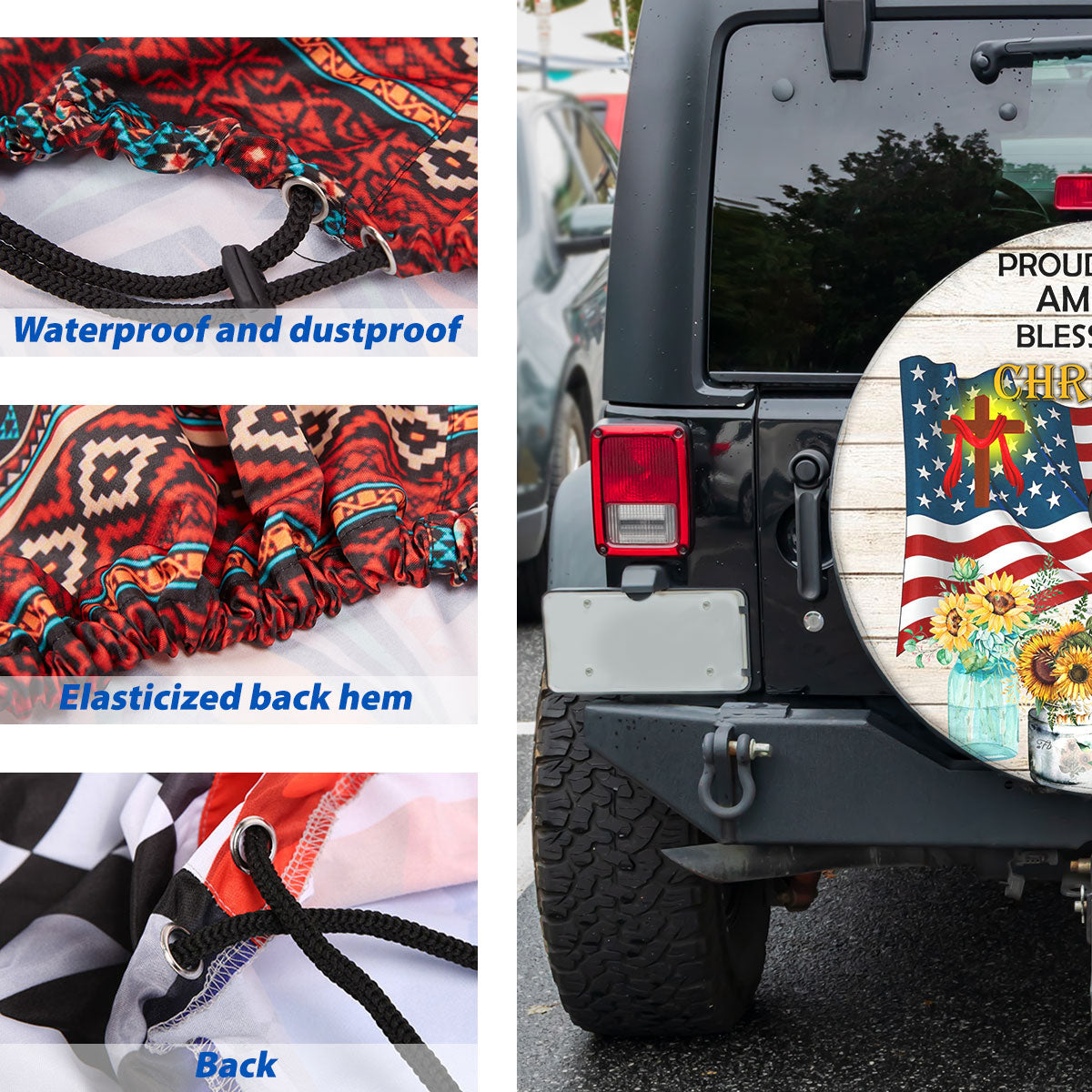 Petthouse | Sunflower American Flag Custom Tire Cover Jesus Catholic Proud To Be American Spare Tire Cover