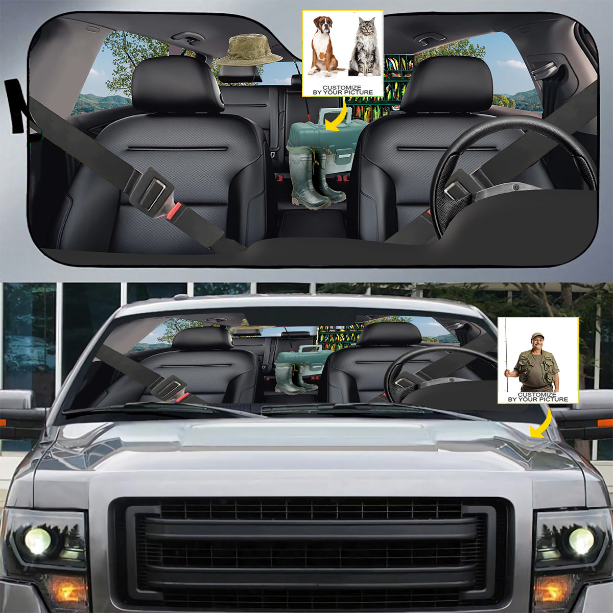 Petthouse | Customize Photo Windshield Sun Shade Fisherman Fishing Window Shade Fishing Trips