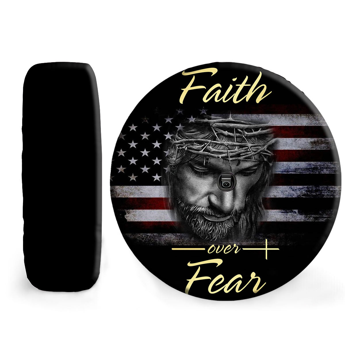 Petthouse | Christian Thin The Red Flag Wheel Tire Covers Jesus Christian Faith Over Fear Spare Tire Cover