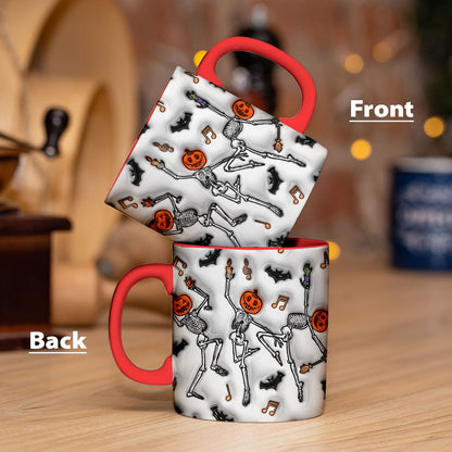 Petthouse | Halloween Skeleton Pumpkin Inflated 3d Mug, Dancing Skeleton Fall Mug, Halloween Coffee