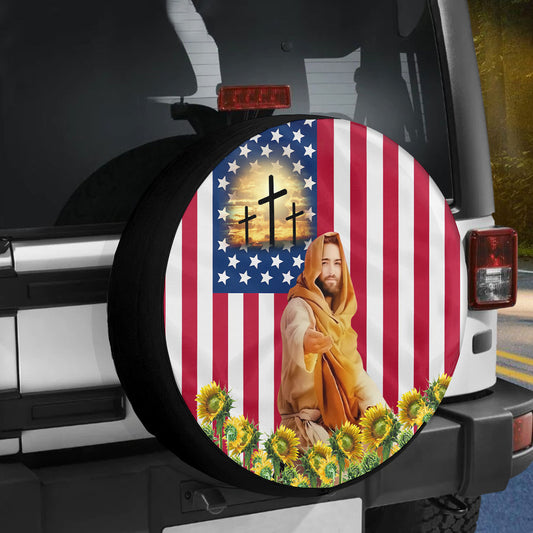 Petthouse | Jesus Sunflower Wheel Tire Covers Christian Religious One Nation Under God Spare Tire Cover