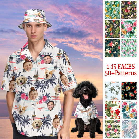 Petthouse | Custom Hawaiian Shirt Pet Funny Face Button Up Shirts For Family, Beach Pattern