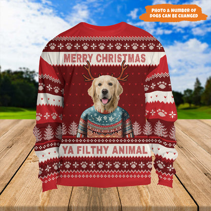 Petthouse | Merry Christmas Ya Filthy Animal Ugly Sweater, Personalized Dog Photo Ugly Christmas Sweater