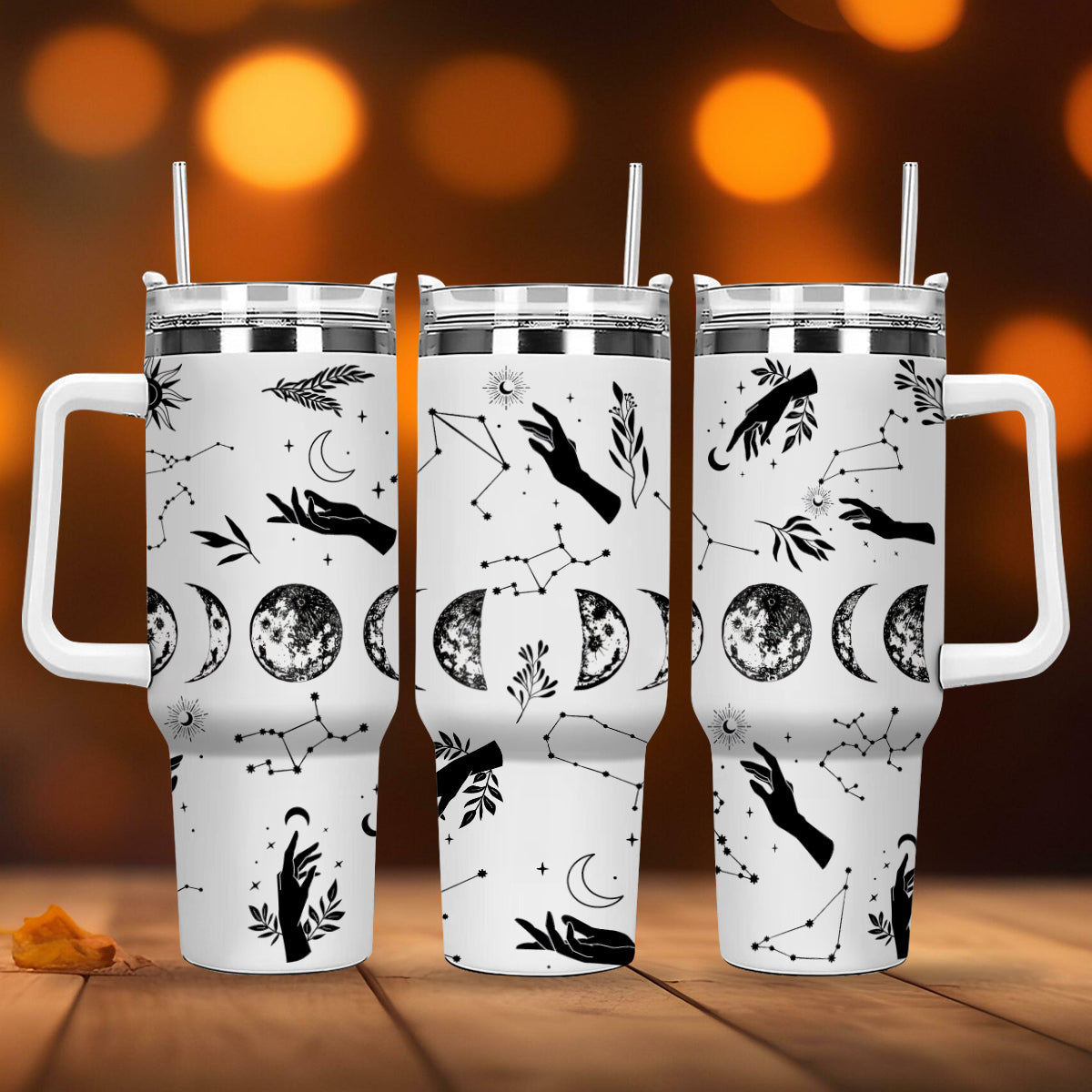 Petthouse | Blood Moon Phase 40oz Tumbler With Handle, Vintage Mysterious Vibes Tumbler, Halloween Cup