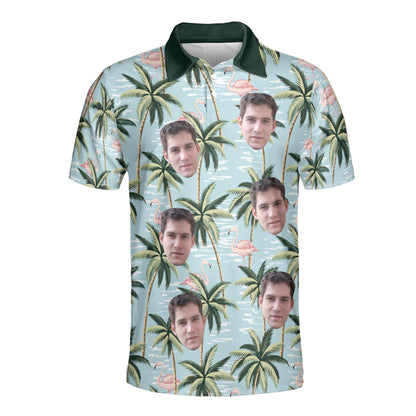 Petthouse | Customized Picture Palm Tree Flamingo Seamless Pattern Polo Shirt Summer Beach Vibe Golf Shirt Summer