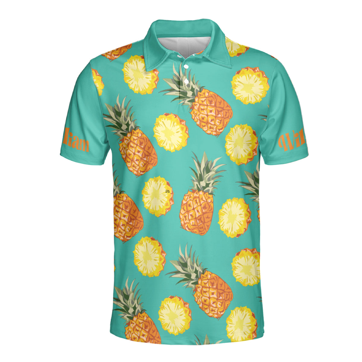 Petthouse | Custom Name Fresh Fruit Pineapple With Green Leaves Polo Shirts Summer Beach Fruits