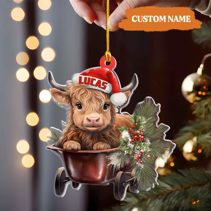 Petthouse | Personalized Highland Cow 2d Flat Ornament, Highland Cow Scotland Ornament, 2024 Cow Ornament