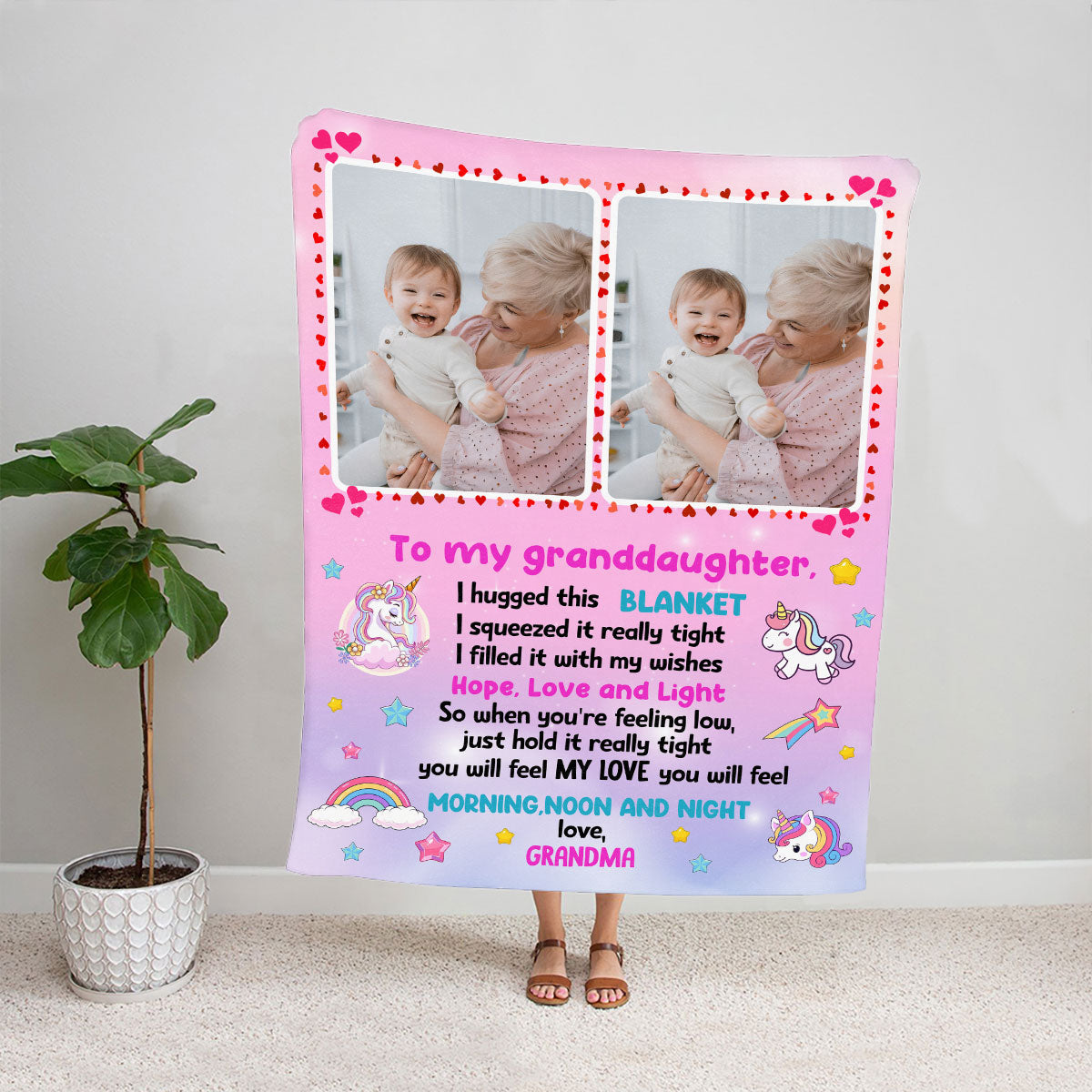 Petthouse | Granddaughter Customized Photo Fleece Blanket, Unicorn Throw Blanket, Granddaughter Love Letter Blanket