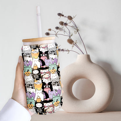 Petthouse | Halloween Cute Cats Glass Can Cup, Witch Cat Ice Coffee Mug, Halloween Gift, Spooky Season