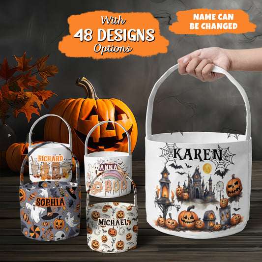 Petthouse | Custom Kids Name Halloween Basket, Spooky Candy Bucket, Halloween Bucket With Names