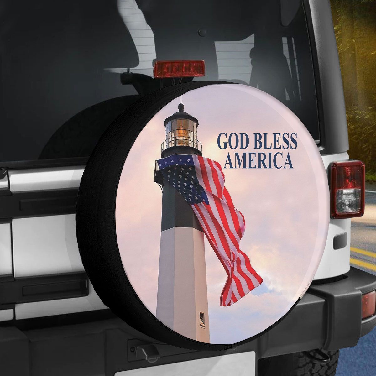 Petthouse | American Light House God Bless America Wheel Tire Covers Jesus Christian Religious