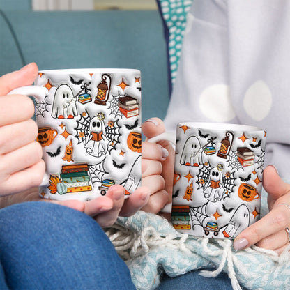 Petthouse | Ghost Reading Book Ceramic Mug, Halloween Coffee Mug, Bookish Ghost Mug, Spooky Vibes