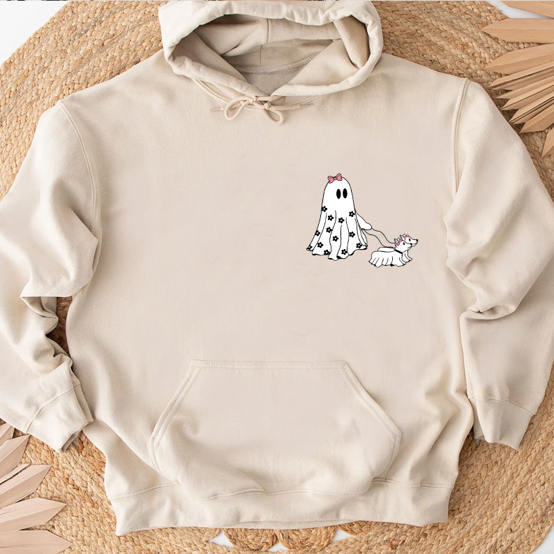 Petthouse | Halloween Pink Ghost Shirt, Ghost Walking Dog Shirt, Viral Ghost Walking Dog Shirt