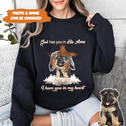 Petthouse | Custom Memories Dog Jesus God Has You In His Arms I Have You In My Heart Shirt