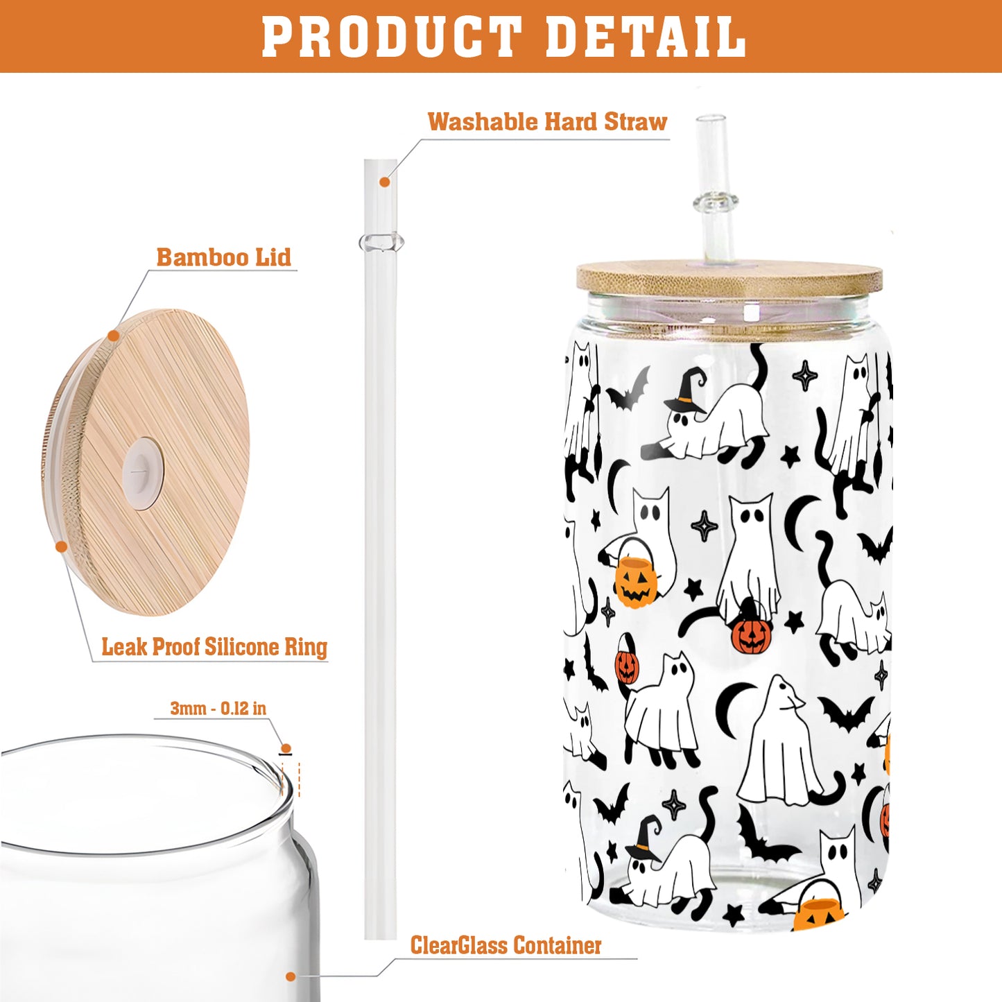 Petthouse | Ghost Cat Glass Can, Boo Ghost Cat Cup, Ghost Cat Spooky Vibes Mug, Ghost Cat Coffee Mug