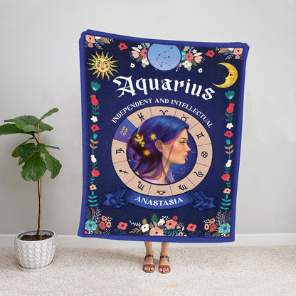 Petthouse | Customized Aquarius Zodiac Cozy Blanket To Girlfriend, Aquarius Throw Blanket, Horoscope Gifts