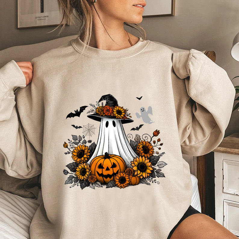 Petthouse | Cute Ghost Pumpkin Shirt, Floral Witch Ghost Pumpkin Shirt, Fall Autumn Halloween