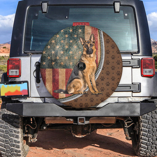 Petthouse | German Shepherd Dog Tire Cover American Flag Wheel Tire Cover Vintage Accessories For Travel