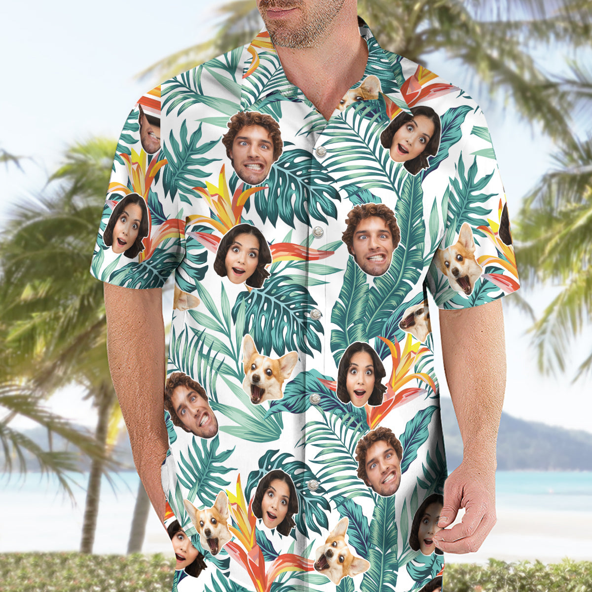 Petthouse | Custom Face Hawaiian Shirt, Personalized Hawaii Shirt, Tropical Beach Shirt, Hawaiian Button Down Shirt For Men, Family Hawaiian Shirt