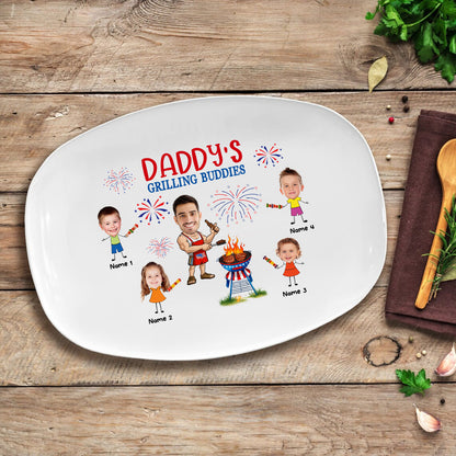 Petthouse | Personalized Daddy's Drilling Buddies Grilling Plate Independence Day, Daddy Grilling Plate, Independence Day Gift