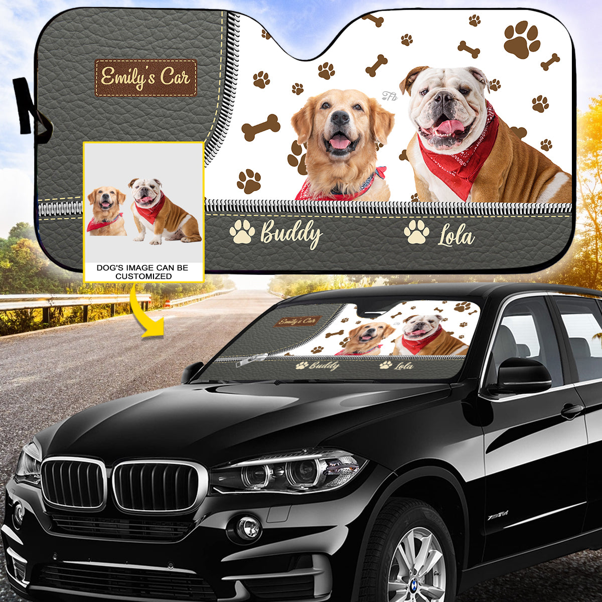 Petthouse | Dog Customize Windshield Sun Shade With Photo Pet Paws Foldable Car Sunshade Dog Mom Dog Dad