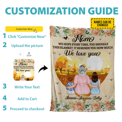 Petthouse | Personalized Mother & Children Fleece Blanket, We Love Mommy Travel Blanket, Mom Birthday Popular Mother's