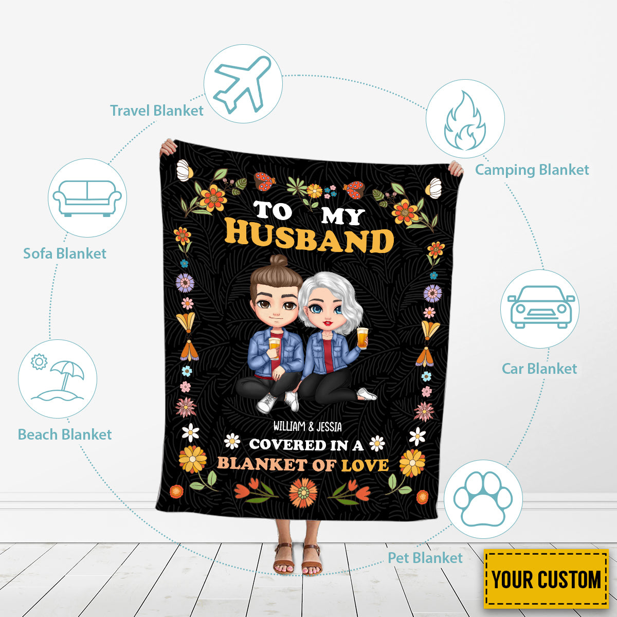 Petthouse | Personalized To My Husband Flee Blanket, Couple Covered In A Blanket Of Love, Happy Valentine's Day