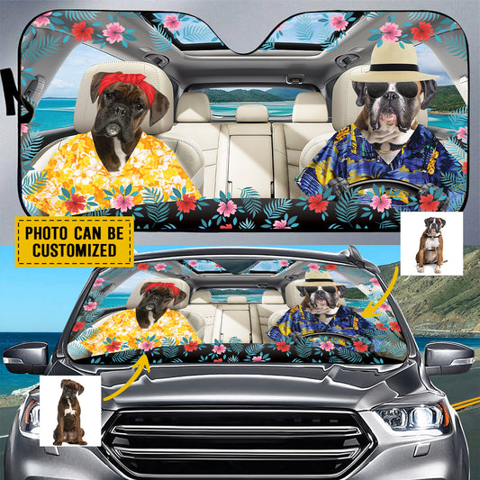 Petthouse | Boxer Dog Hawaiian Windshield Sun Shade Custom Photo Sunshade For Dog Mom Dog Dad Summer