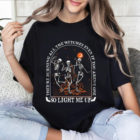 Petthouse | Dancing Skeleton Halloween Shirt, They're Burning All The Witches Shirt, Witchy Club