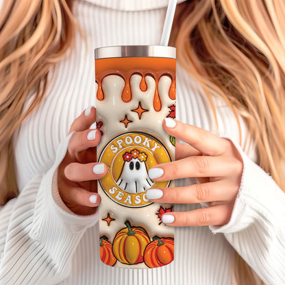 Petthouse | Ghost Spooky Season 3d Inflated Effect Skinny Tumbler, Halloween Skinny Tumbler Witch Tumbler