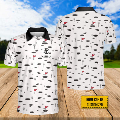 Petthouse | Customized Name Golf Holes Butter Seamless Pattern Polo Shirt Love Golf Sport Shirt Gift For Golfers