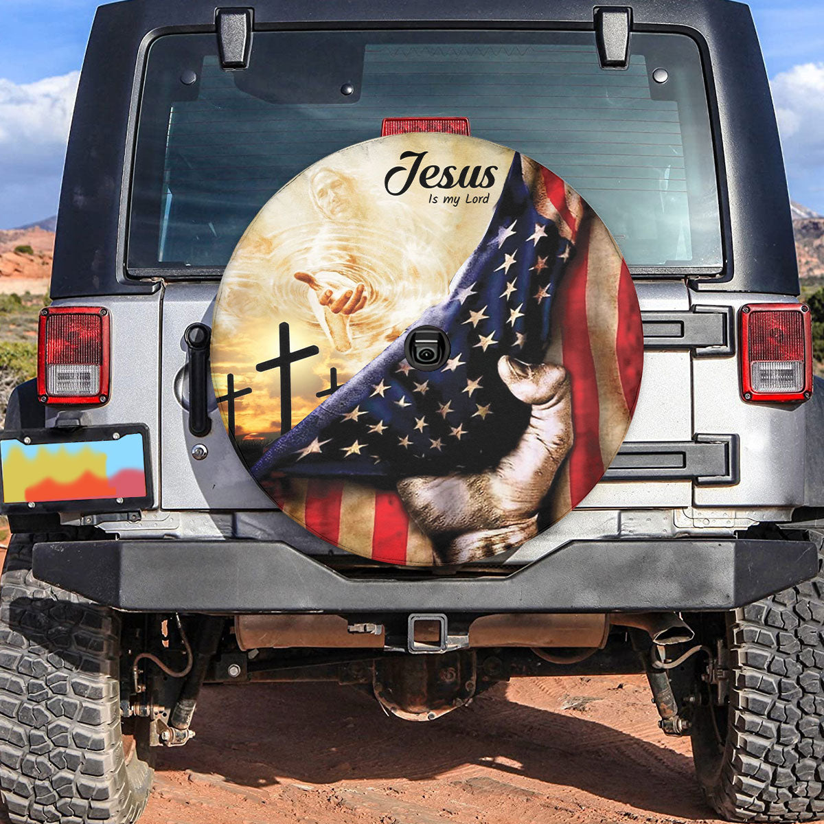 Petthouse | Jesus Blessings Grunge Usa Flag Spare Tire Cover Dad Godfather Gift Jesus Is My Lord