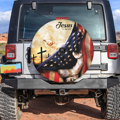 Petthouse | Jesus Blessings Grunge Usa Flag Spare Tire Cover Dad Godfather Gift Jesus Is My Lord