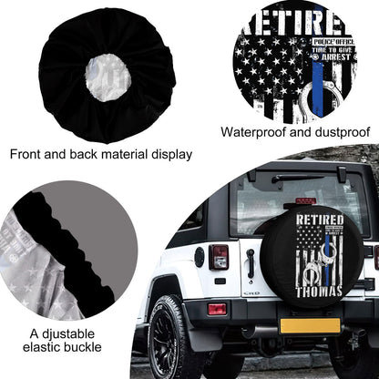 Petthouse | Customized Name Retired Police Officer Us Flag Cuffs Spare Tire Cover Police Pride Car Accessory