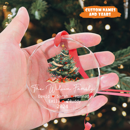 Petthouse | Personalized Family Christmas Ornament With Pets, 2024 Family Glass Ornament, Xmas Tree