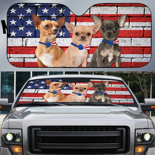 Petthouse | Chihuahua American Flag Windshield Sun Shade Patriot Dog Automotive Interior Sun Protection