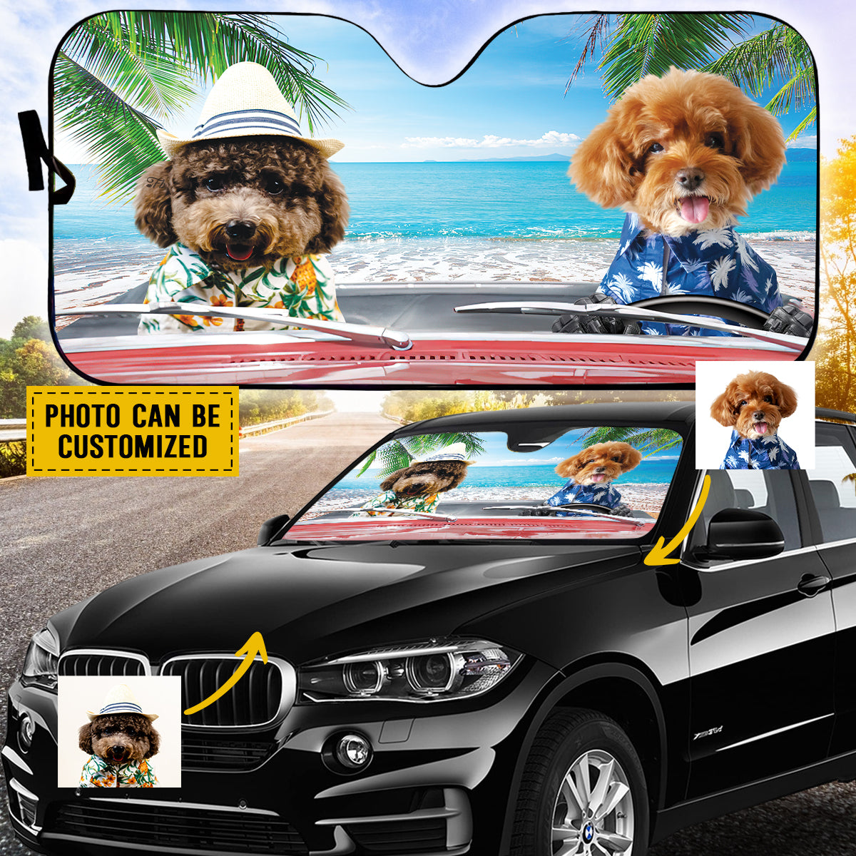 Petthouse | Car Sunshade Dog Sunshade Custom Photo Windshield Sun Shade Cute Poodle Beach Hawaii Car