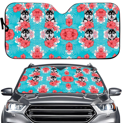 Petthouse | Customize Sun Shade Tropical Dog Sunshade Siberian Husky Hawaii Pattern Car Sun Shade Windshield