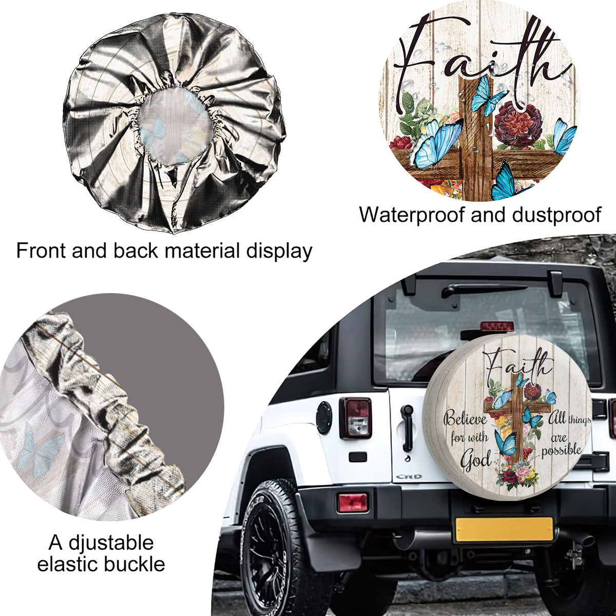 Petthouse | Jesus Cross Faith Tire Wheel Protector Butterflies Jesus Christian Spare Tire Cover