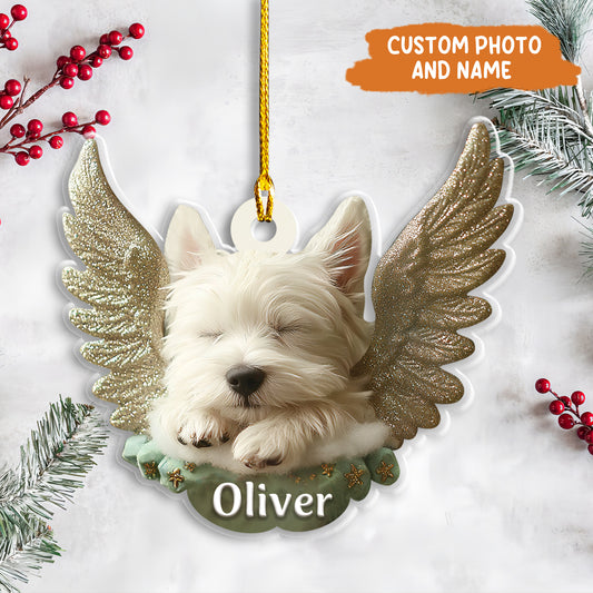 Petthouse | Custom Dog Sleeping Angel Wing Flat 2d Hanging Ornament, Memorial Gift, Dog Pet Love Gift