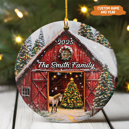 Petthouse | Personalized 2025 Red Barn Christmas Ornament, Farmhouse Ornament, Red Barn Ornament