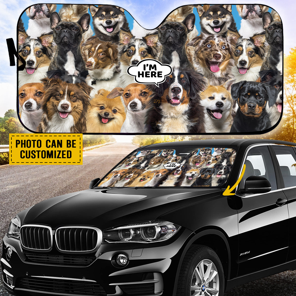 Petthouse | Customizabke Gift Car Sun Shade Windshield Dog Sunshade Bernese Mountain I’m Here