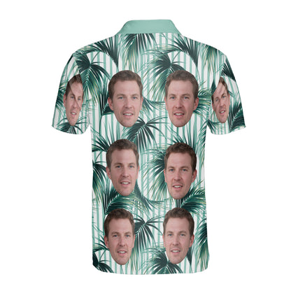 Petthouse | Customized Face Palm Tree Seamless Pattern Polo Shirt Summer Beach Green Plants Mens Polo Shirts