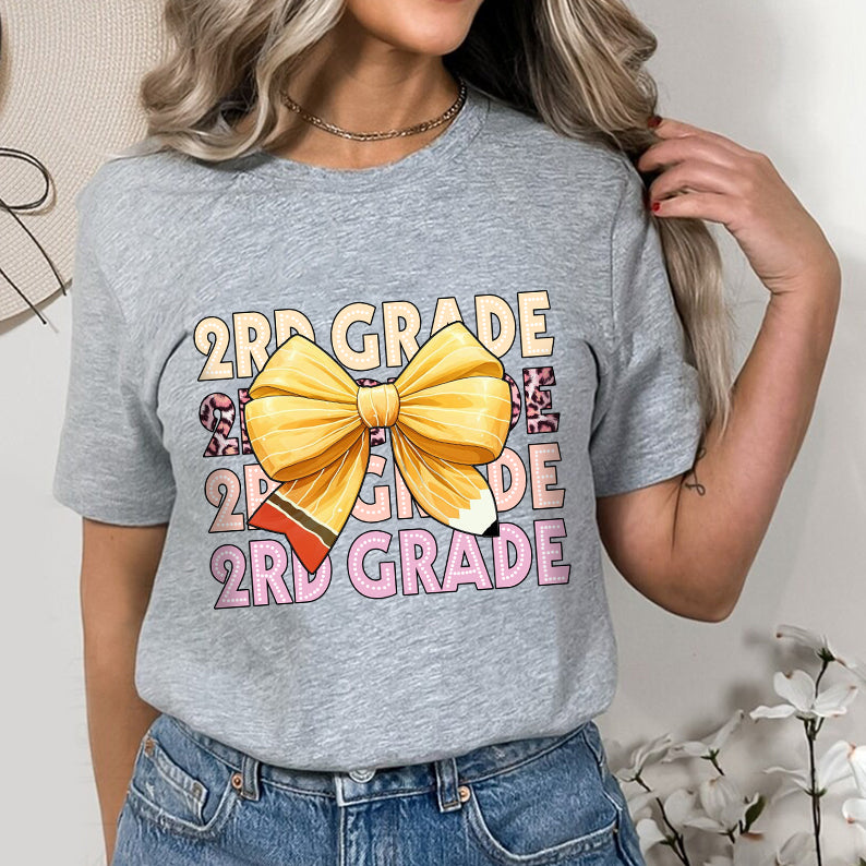 Petthouse | Customized Grade Shirt For Teacher, Back To School Pencil Coquette Bow Shirt