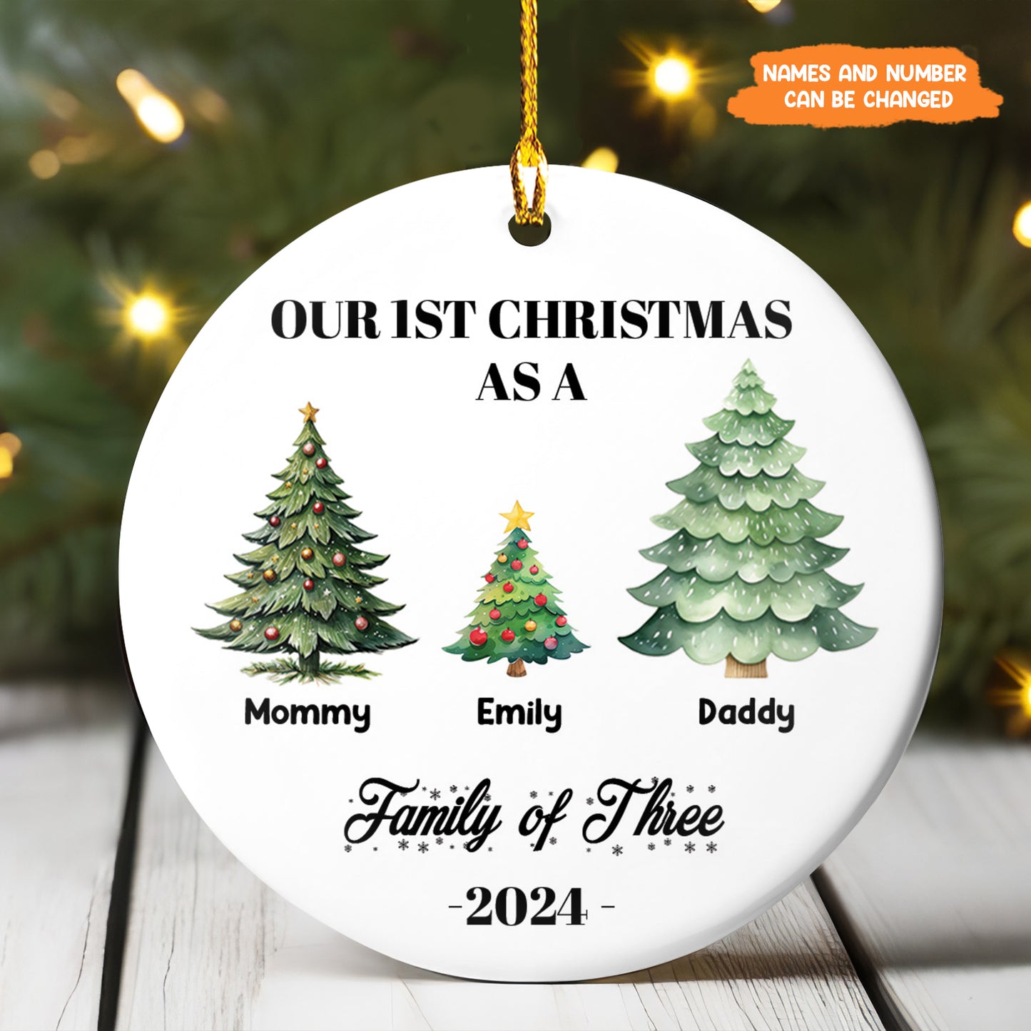 Petthouse | Personalized Family Of Three Christmas Ornament, Baby's First Xmas Ornament, First Christmas