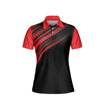 Petthouse | Customized Golfing Style Women's Polo Shirt Red Lines Pattern Golfer Gift Mother Gift