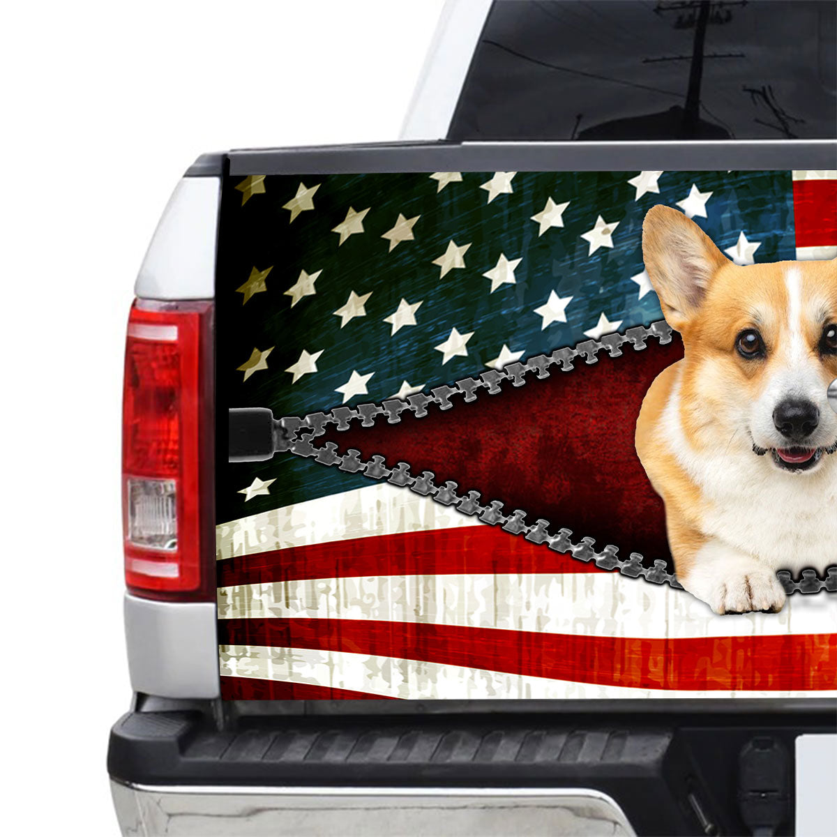 Petthouse | Pembroke Welsh Corgi Dog One Nation Under God Tailgate Vinyl Wrap American Flag American