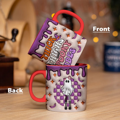 Petthouse | Cute Ghost Thick Thighs And Spooky Vibes Mug, 3d Inflated Effect Printed Ceramic Mug