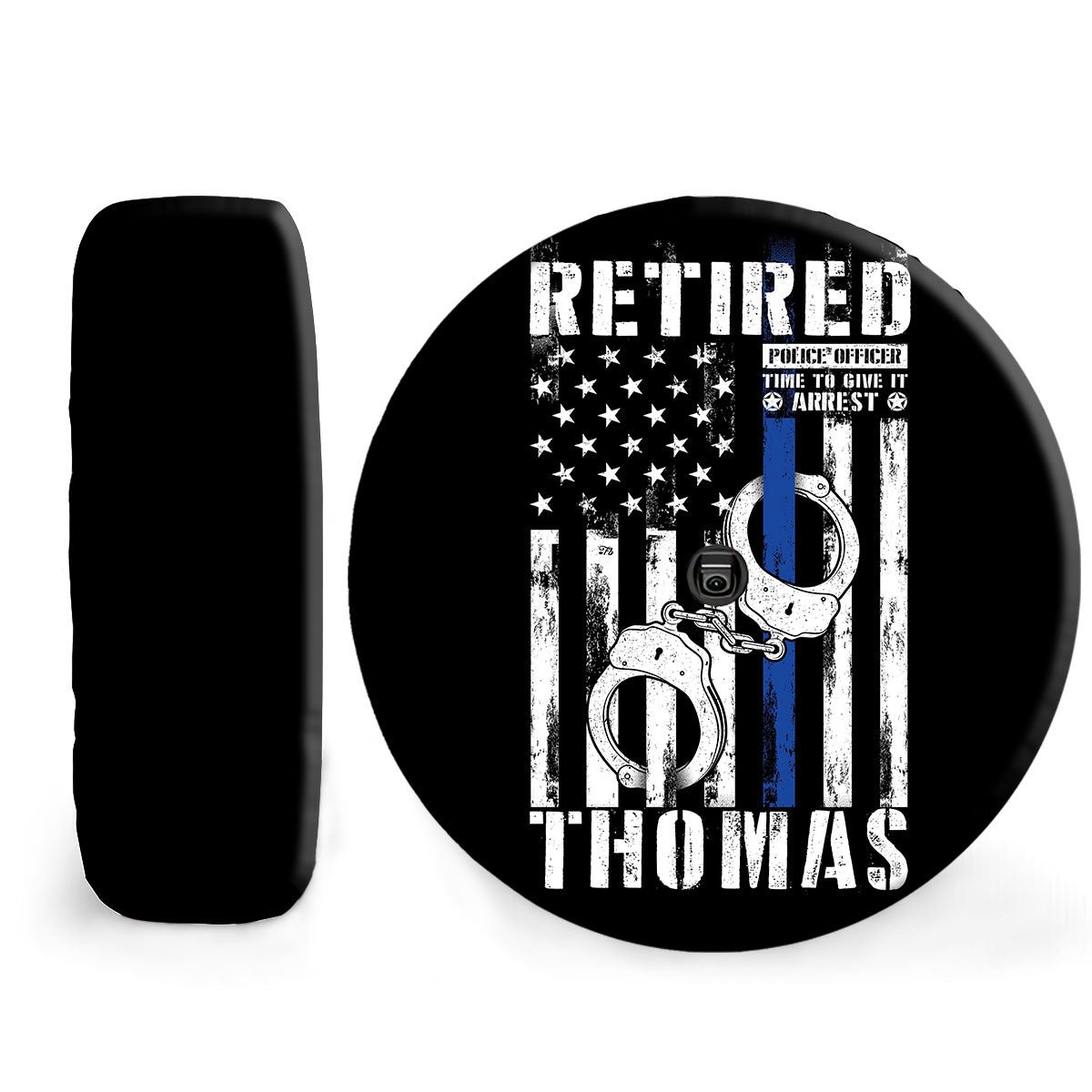 Petthouse | Customized Name Retired Police Officer Us Flag Cuffs Spare Tire Cover Police Pride Car Accessory